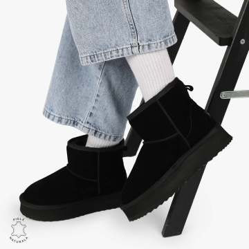 CIZME TIP UG DAMA din PIELE NATURALA INTOARSA CRL0893 CULOARE:NEGRU - Img 7
