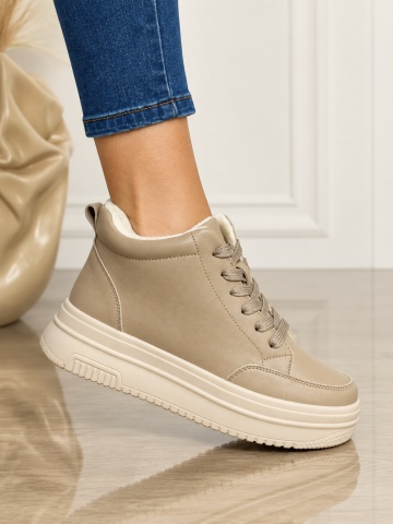 Ghete casual din piele naturală cu talpa solida CRL1510 KHAKI