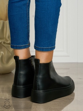 Ghete casual din piele naturală cu talpa solida cu fermoar CRL1511 NEGRU - Img 3