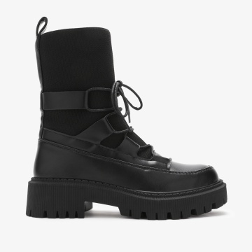 Ghete dama din piele ecologica si textil CRL0684 Negre