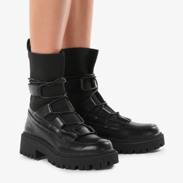Ghete dama din piele ecologica si textil CRL0684 Negre - Img 3