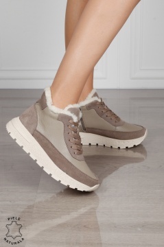 GHETE DAMA din PIELE Naturala Combinata cu Piele intoarsa CRL1523KHAKI