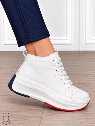Ghete damă din piele naturală cu design modern și închidere dublă CRL1905 ALB - Img 2