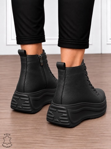 Ghete damă din piele naturală cu design modern și închidere dublă CRL1905 NEGRU - Img 3