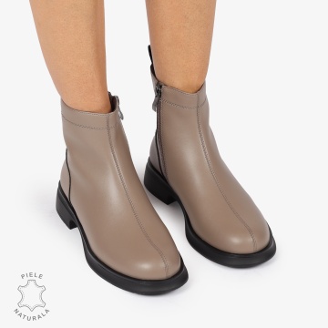 Ghete dama din piele naturală cu fermoar lateral și talpă confortabilă CRL1258 KHAKI - Img 2