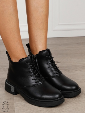 Ghete damă din piele naturală cu închidere dublă CRL1845 NEGRU - Img 4