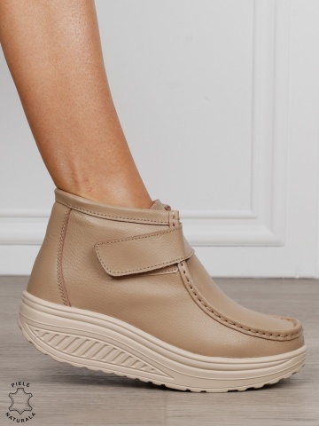 Ghete damă din piele naturală cu închidere velcro CRL1841 KHAKI