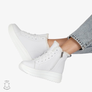 Ghete Dama IMBLANITE DIN Piele Naturala CRL1298 ALB - Img 3