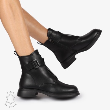 Ghete Dama Piele Naturala cu Cataramă Metalică CRL1265 NEGRU - Img 2
