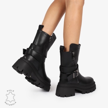 GHETE DAMA PIELE NATURALA cu Talpă Aderentă si Catarama CRL1253 NEGRU - Img 4