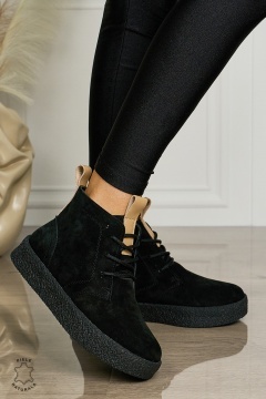 Ghete Dama Piele Naturala INTOARSA IMBLANITE CRL1457 NEGRU SUEDE - Img 2