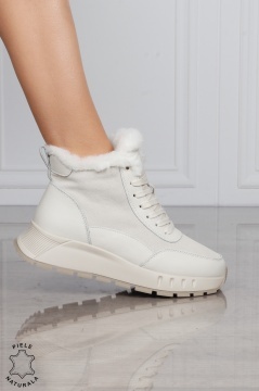 GHETE DAMA scurte din PIELE Naturala Combinata cu Piele intoarsa CRL1528 Bej