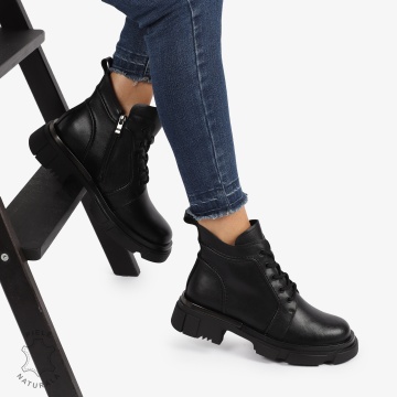 GHETE PIELE NATURALA NEGRU cu Varf rotund CRL1239 - Img 3