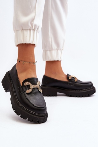 Mocasini DAMA din PIELE ECOLOGICA CU DETALIU AURIU CRL0975 CULOARE: Negru - Img 2