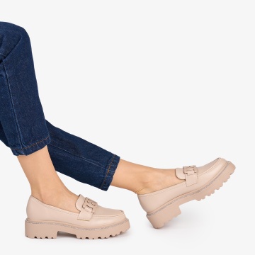 Mocasini DAMA din PIELE ECOLOGICA CU STRASURI CRL0953 CULOARE: Bej - Img 2