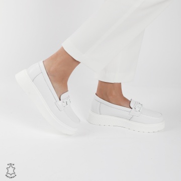 Mocasini dama din piele naturala CRL0787 ALB - Img 2