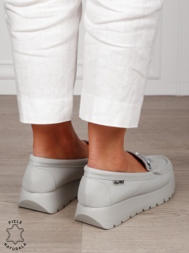 MOCASINI damă din piele naturală cu talpa inalta si catarama CRL1581 GRI - Img 3