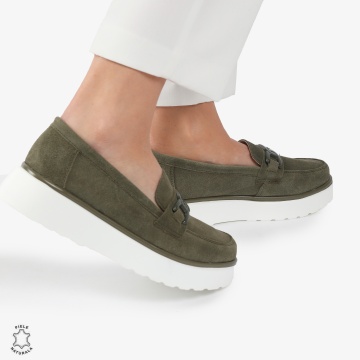 Mocasini dama din piele naturala Intoarsa CRL0786 verde inchis - Img 3