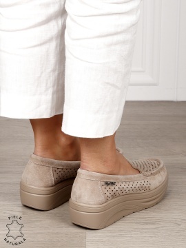 MOCASINI damă din piele naturală intoarsa CRL1579 KHAKI - Img 3