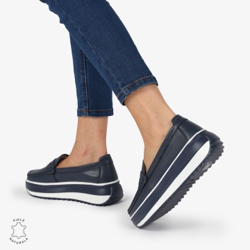 MOCASINI DAMA PIELE NATURALA cu talpa inalta si cusatura laterala CRL1276 NAVY - Img 3