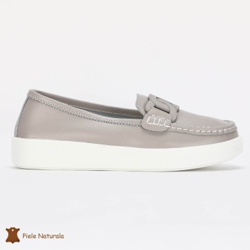 Mocasini Dama Piele Naturala cu talpa plata CRL0206 GREY - Img 3