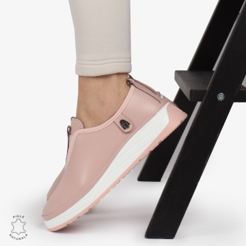 Pantofi Casual dama din Piele naturala CONFORTABILI SLIP-ON CRL1336 ROZ - Img 2