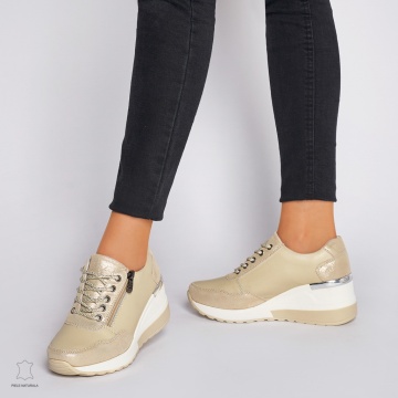 Pantofi Casual dama din Piele Naturala CRL0068 BEJ - Img 2