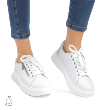 Pantofi Casual DAMA din PIELE Naturala CRL0940 CULOARE: ALB - Img 3