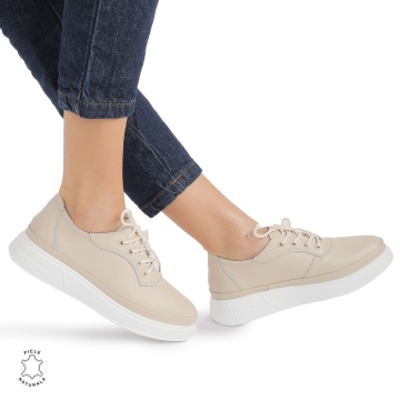 Pantofi Casual DAMA din PIELE Naturala CRL0942 CULOARE: Bej - Img 2