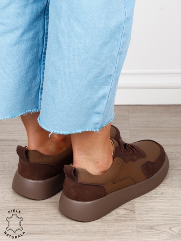 Pantofi casual dama din piele naturală cu finisaj premium CRL1823 CAFENIU - Img 3