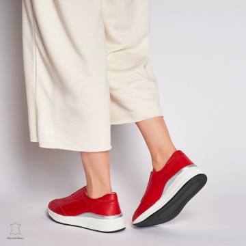 Pantofi Casual dama din Piele naturala CU INCHIDERE ELASTIC CRL1233 ROSU - Img 4