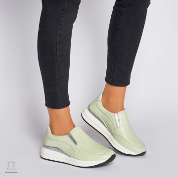 Pantofi Casual dama din Piele naturala CU INCHIDERE SLIP-ON CRL1235 VERDE - Img 2