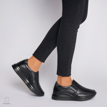 Pantofi Casual dama din Piele naturala CU INCHIDERE SLIP-ON CRL1235 NEGRU - Img 3