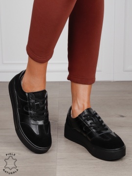 Pantofi Casual damă din piele naturală cu model lateral CRL1569 NEGRU - Img 2
