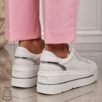 Pantofi CASUAL dama din piele naturala CU SIRET CRL1453 ALB - Img 3