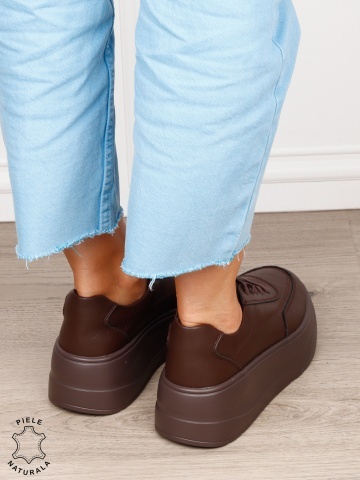 Pantofi casual damă din piele naturală cu siret CRL1822 CAFENIU - Img 3