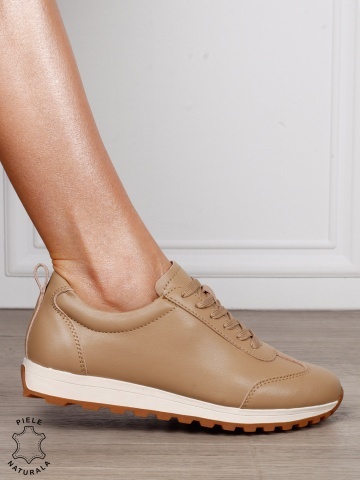 Pantofi Casual Damă din Piele Naturală cu Șiret și Talpă Comfort CRL1302 KHAKI - Img 2
