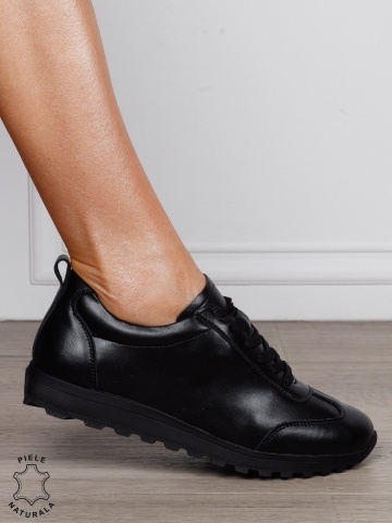 Pantofi Casual Damă din Piele Naturală cu Șiret și Talpă Comfort CRL1302 NEGRU - Img 2