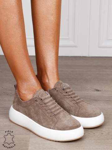 Pantofi Casual dama din Piele Naturala cu siret special CRL1550KHAKI