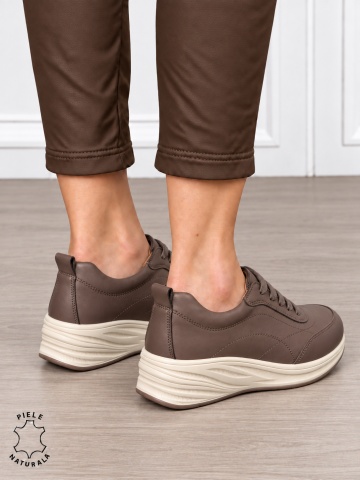 Pantofi casual damă din piele naturală cu stil clasic CRL1898 CAFENIU - Img 3