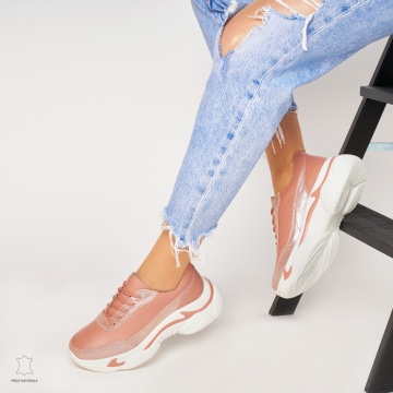 Pantofi Casual dama din Piele naturala cu talpa groasa CRL0037 ROZ