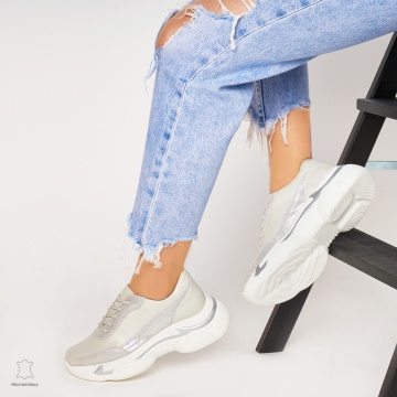 Pantofi Casual dama din Piele naturala cu talpa groasa CRL0037 ARGINTIU