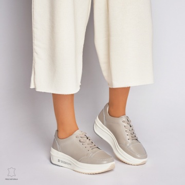 Pantofi Casual dama din Piele naturala cu talpa groasa CRL0039 GRI - Img 2