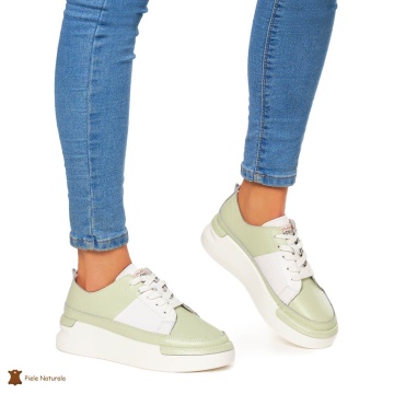 Pantofi Casual dama din Piele naturala cu talpa groasa CRL0056 VERDE - Img 3