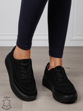 Pantofi Casual dama din Piele Naturala Intoarsa CRL1539 NEGRU - Img 2