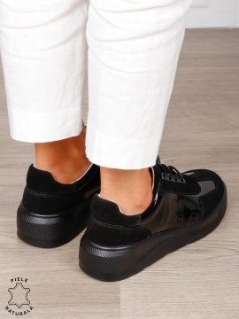 Pantofi Casual dama din Piele Naturala intoarsa CRL1556 negru - Img 3