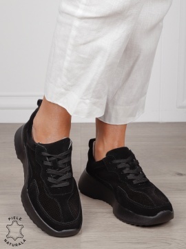 Pantofi Casual dama din Piele Naturala Intoarsa cu talpa inalta CRL1553 negru - Img 2