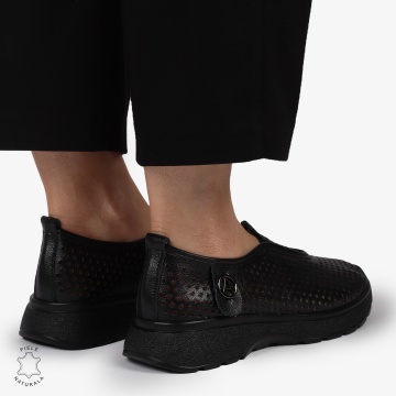 PANTOFI CASUAL dama din Piele naturala Perforata TIP SLIP-ON CRL1415 NEGRU - Img 4