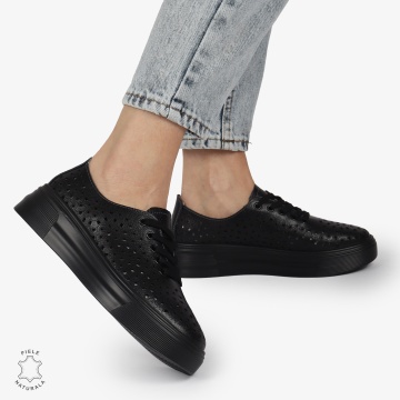 Pantofi Casual dama din Piele naturala PERFORATCU SIRET CRL1341 NEGRU - Img 2