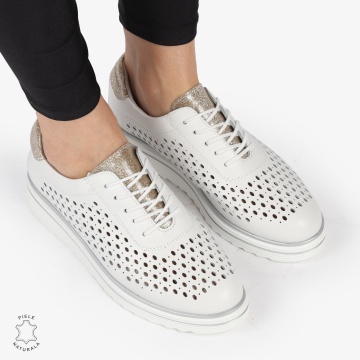 Pantofi Casual dama din piele naturala Perforati CRL0782 ALB - Img 2